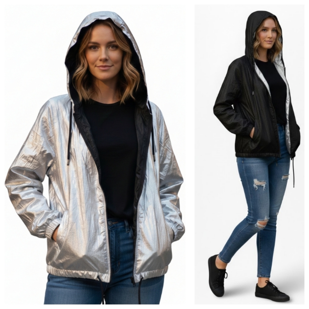 BLANKNYC Reversible SILVER & Black Windbreaker L